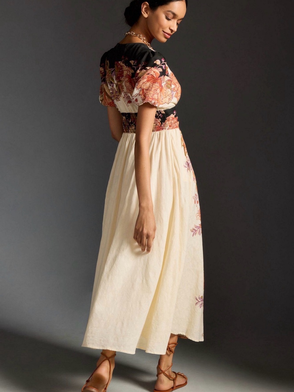 Anthropologie Cream and Black Floral Maxi Dress S - Picture 2 of 5